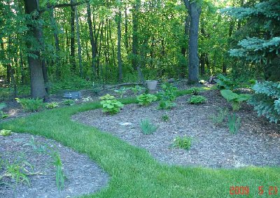 One of the paths entering the back, or shady side.